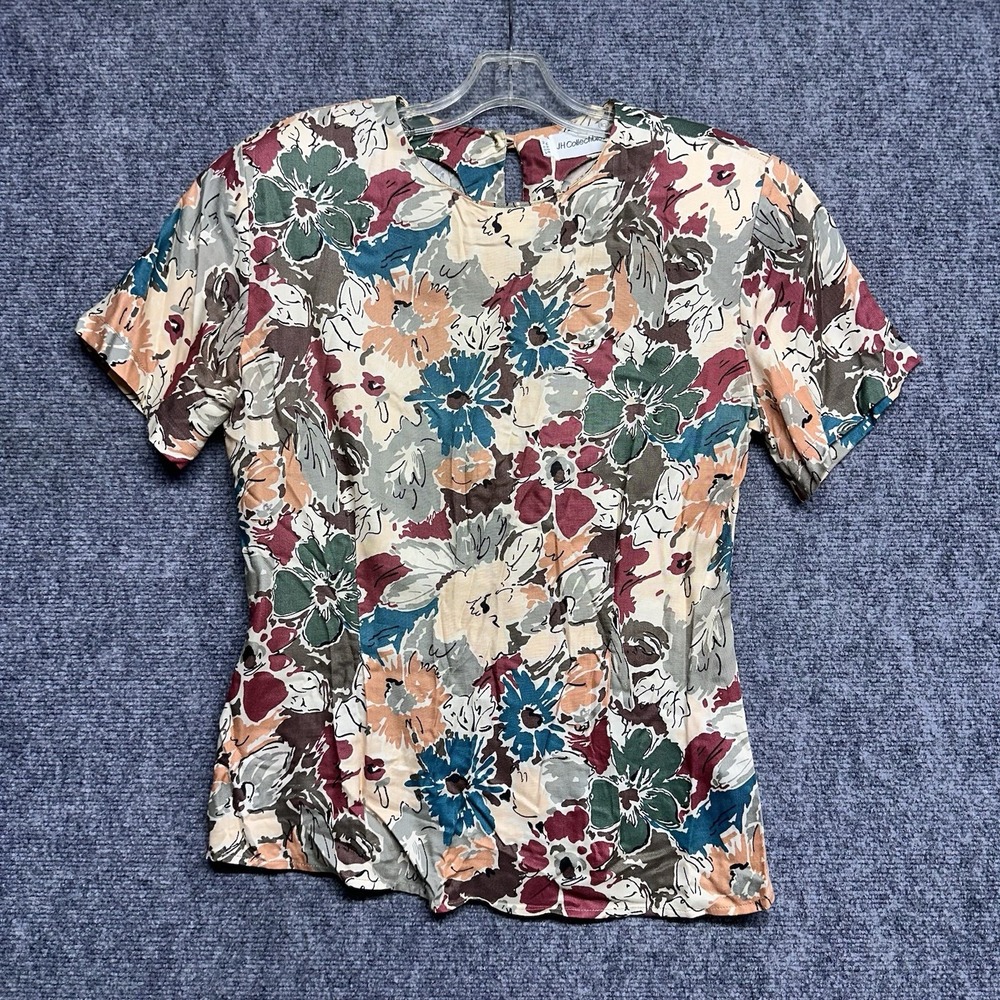 Vintage JH Collectibles Womens Floral Abstract Short Sleeve Blouse USA Made Sz 8